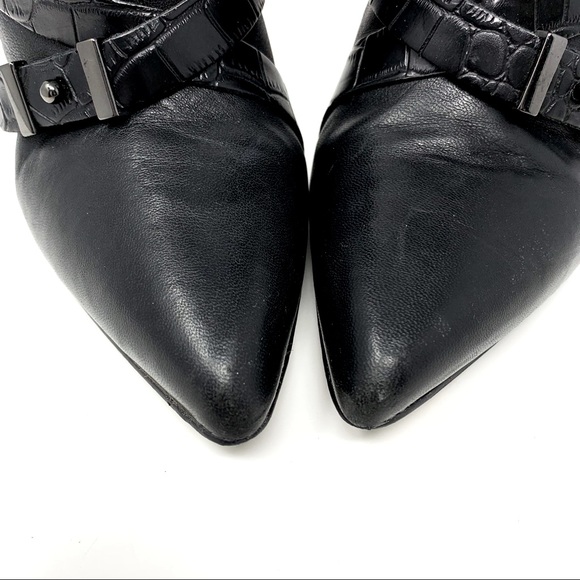 Guess $149 Stiletto High Ankle Boot Embossed Animal Print Strap Detail Black 8.5 - Picture 8 of 12